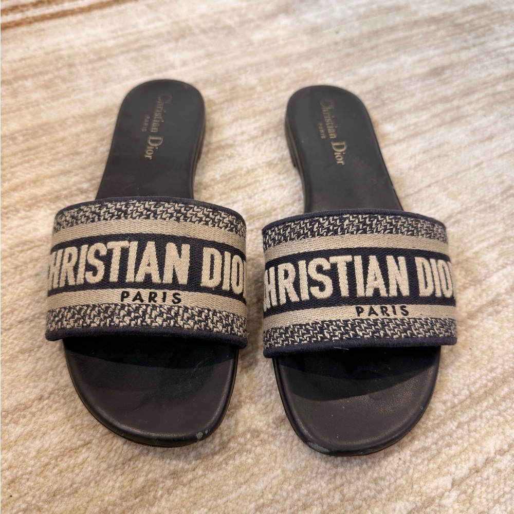 Christian Dior Black & Cream Slide Sandals